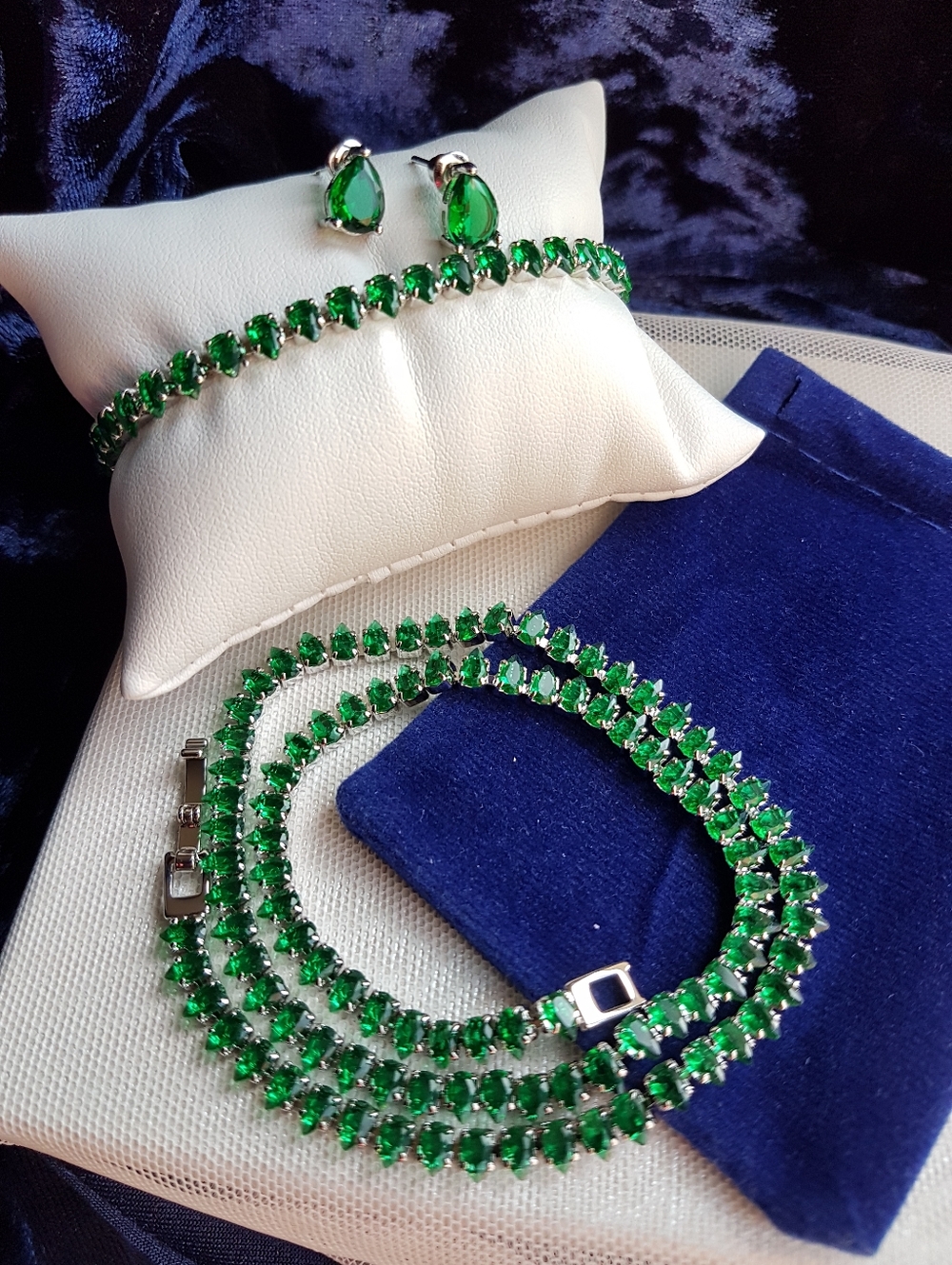 Swarovski Elements White Gold Emerald Green Teardrop Tennis Necklace NEW
